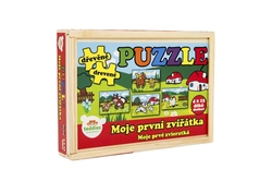 Puzzle dřevěné Moje první zvířátka 4x12 dílků 20x14x3,5cm v dřevěné krabičce 24m+ MPZ