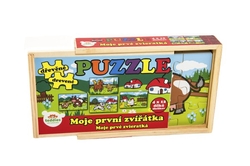 Puzzle dřevěné Moje první zvířátka 4x12 dílků 20x14x3,5cm v dřevěné krabičce 24m+ MPZ