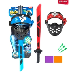 Ninja sada plast meč + maska + šipky 3ks na baterie se zvukem, světlem 4 barvy na kartě 20x62cm