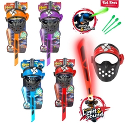 Ninja sada plast meč + maska + šipky 3ks na baterie se zvukem, světlem 4 barvy na kartě 20x62cm
