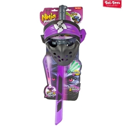 Ninja sada plast meč + maska + šipky 3ks na baterie se zvukem, světlem 4 barvy na kartě 20x62cm