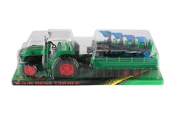 Traktor s vlekem s pluhem plast 53cm na setrvačník 2 barvy v blistru