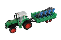 Traktor s vlekem s pluhem plast 53cm na setrvačník 2 barvy v blistru