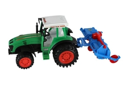Traktor s vlekem s rotavátorem plast 52cm na setrvačník 2 barvy v blistru