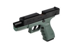 Pistole Glock na pěnové náboje plast 19cm + terče 3ks, náboje 6ks v krabici 34x18x4,5cm