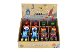 Robot dřevo 12cm 6 druhů 12ks v boxu od 18 měsíců