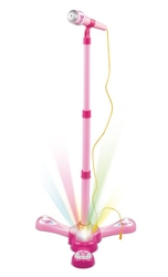 Mikrofon karaoke růžový plast na baterie se světlem se zvukem v krabici 17x34x7cm