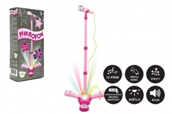 Mikrofon karaoke růžový plast na baterie se světlem se zvukem v krabici 17x34x7cm
