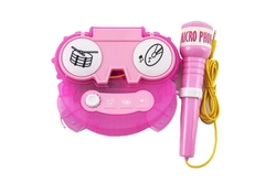 Mikrofon karaoke růžový plast na baterie se světlem v krabici 24x21x5,5cm