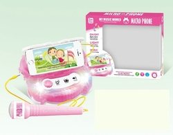 Mikrofon karaoke růžový plast na baterie se světlem v krabici 24x21x5,5cm