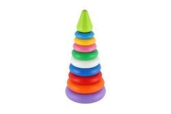 Skládanka pyramida s kroužky plast 2 barvy v síťce 15x31cm 12m+