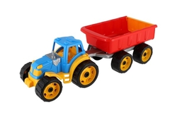 Traktor s vlekem plast 53cm na volný chod 2 barvy v síťce