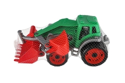 Traktor/nakladač/bagr se 2 lžícemi plast na volný chod 2 barvy v síťce 16x35x16cm