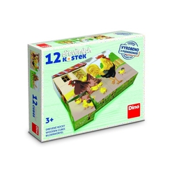 Kostky kubus domácí zvířátka retro dřevo 12ks v krabičce 21x18x4cm