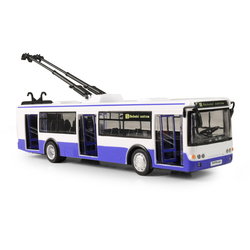 Trolejbus který hlásí zastávky česky 28 cm modrý