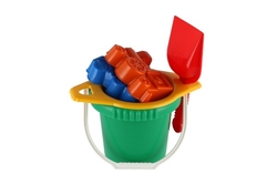 Kbelík sítko lopatka 2 bábovky plast v síťce 12m+