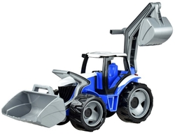 Traktor se lžící a bagrem plast modro-šedý 65cm v krabici od 3 let
