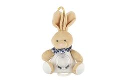 Zajíc plyš 18cm závěs na postýlku/kočárek nat. hrací strojek béžový na kartě v sáčku 0+