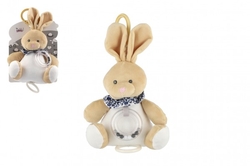 Zajíc plyš 18cm závěs na postýlku/kočárek nat. hrací strojek béžový na kartě v sáčku 0+