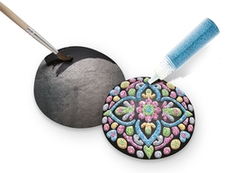 Kreativní set malování kamínků mandala 3 kamínky a 5 glitterových barev/lepidel